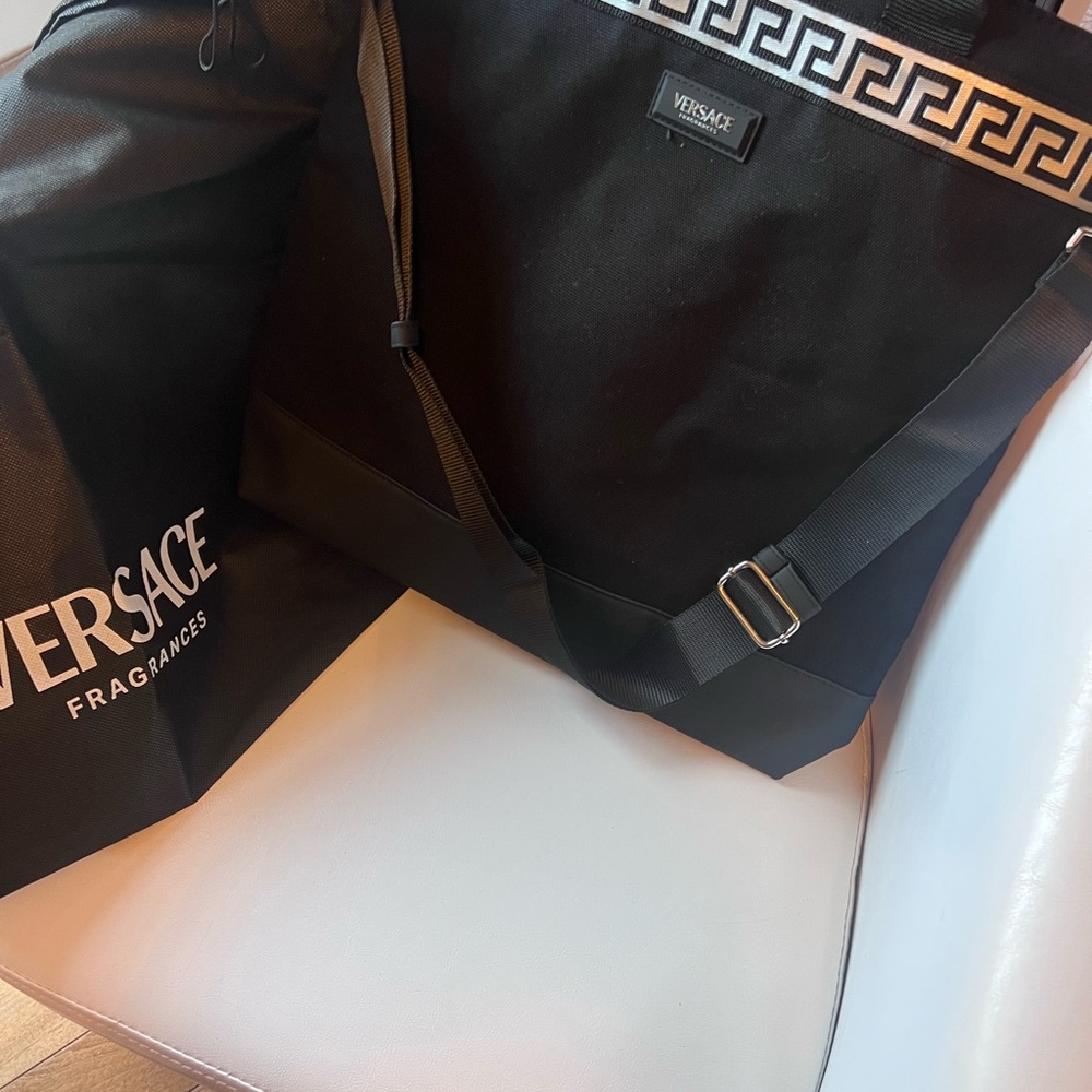 Versace Black Tote & Dust Bag with Greek Key Pattern